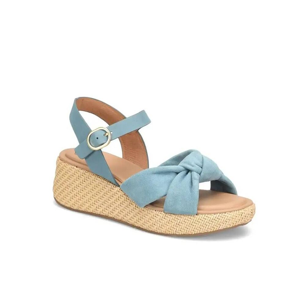 Sofft Farah Marine Teal blue leather knot platform wedge sandals womens 6.5